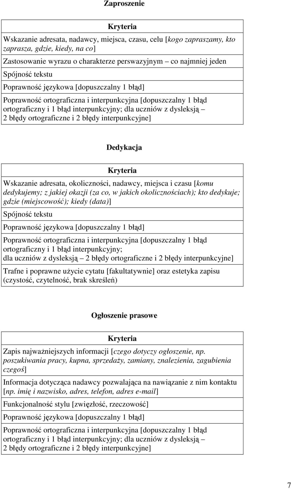 Dedykacja Wskazanie adresata, okoliczności, nadawcy, miejsca i czasu [komu dedykujemy; z jakiej okazji (za co, w jakich okolicznościach); kto dedykuje; gdzie (miejscowość); kiedy (data)] Spójność