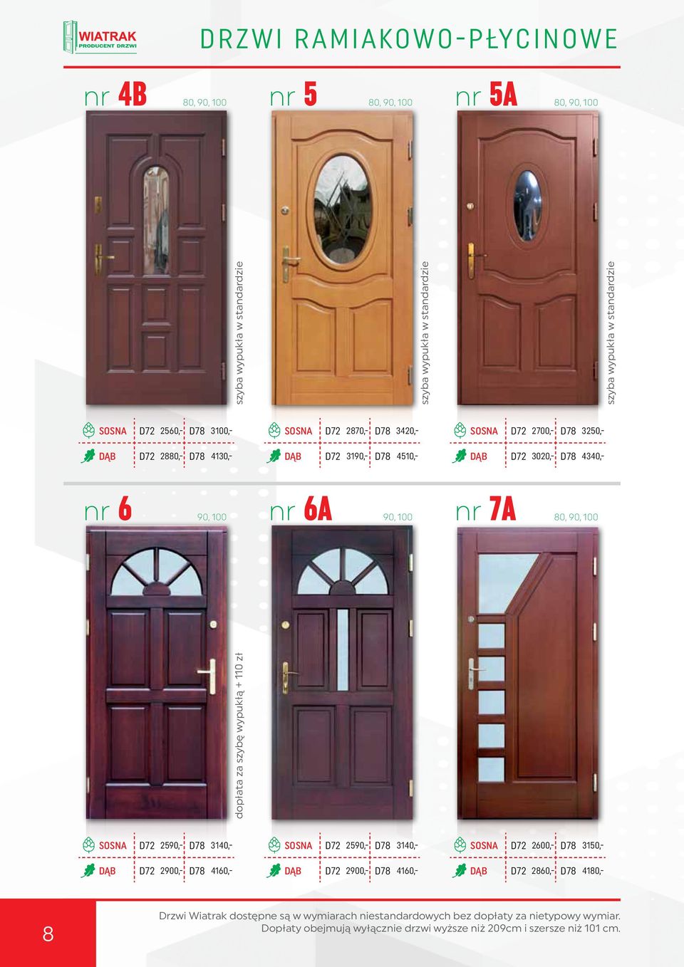 wypukła w standardzie SOSNA D72 2590,- D78 3140,- DĄB D72 2900,- D78 4160,- SOSNA D72 2590,- D78 3140,- DĄB D72 2900,- D78 4160,- SOSNA D72 2600,- D78 3150,- DĄB D72