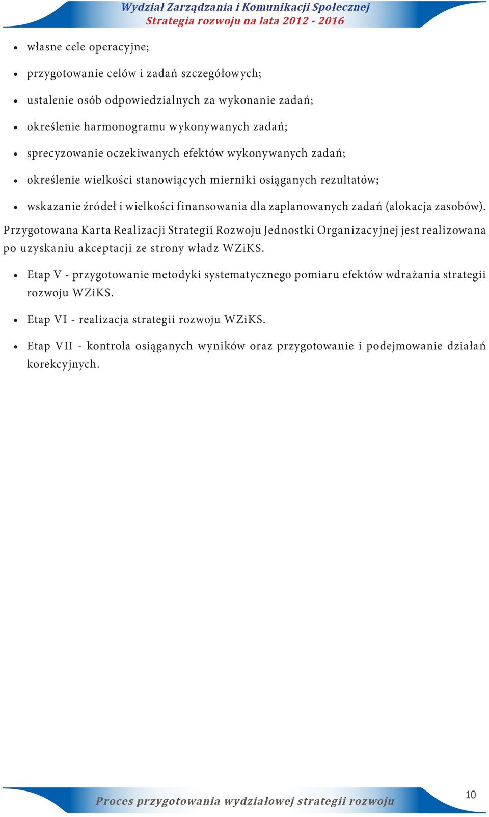 Przygotowana Karta Realizacji Strategii Rozwoju Jednostki Organizacyjnej jest realizowana po uzyskaniu akceptacji ze strony władz WZiKS.