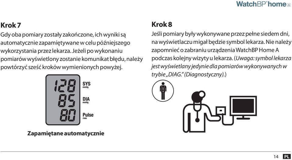 Krok 8 Jeśli pomiary były wykonywane przez pełne siedem dni, na wyświetlaczu migał będzie symbol lekarza.