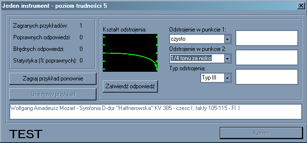 Sprzętowo-programowy symulator błędów intonacyjnych 88 odpowiednikami ćwiczeń z błędem w jednym instrumencie, przy czym błąd w grupie instrumentów składa się z trzech niezależnych błędów danej