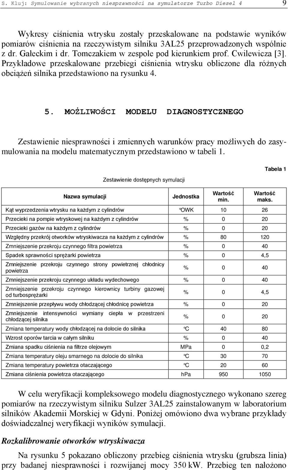 Przykładowe przeskalowane przebiegi ciśnienia wtrysku obliczone dla różnych obciążeń silnika przedstawiono na rysunku 4. 5.