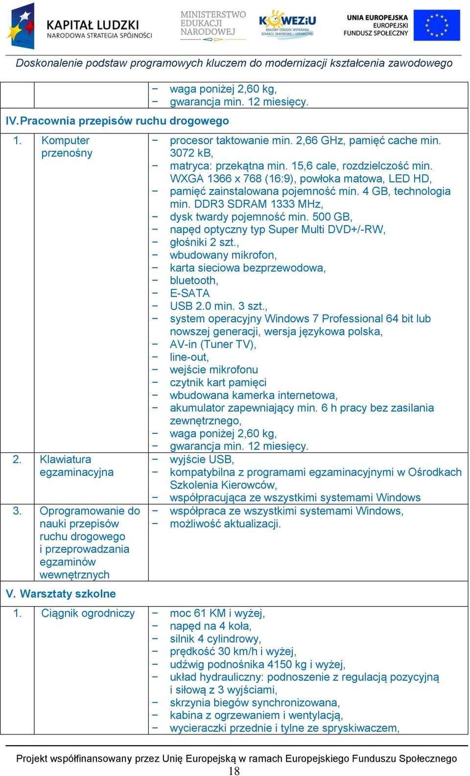 WXGA 1366 x 768 (16:9), powłoka matowa, LED HD, pamięć zainstalowana pojemność min. 4 GB, technologia min. DDR3 SDRAM 1333 MHz, dysk twardy pojemność min.