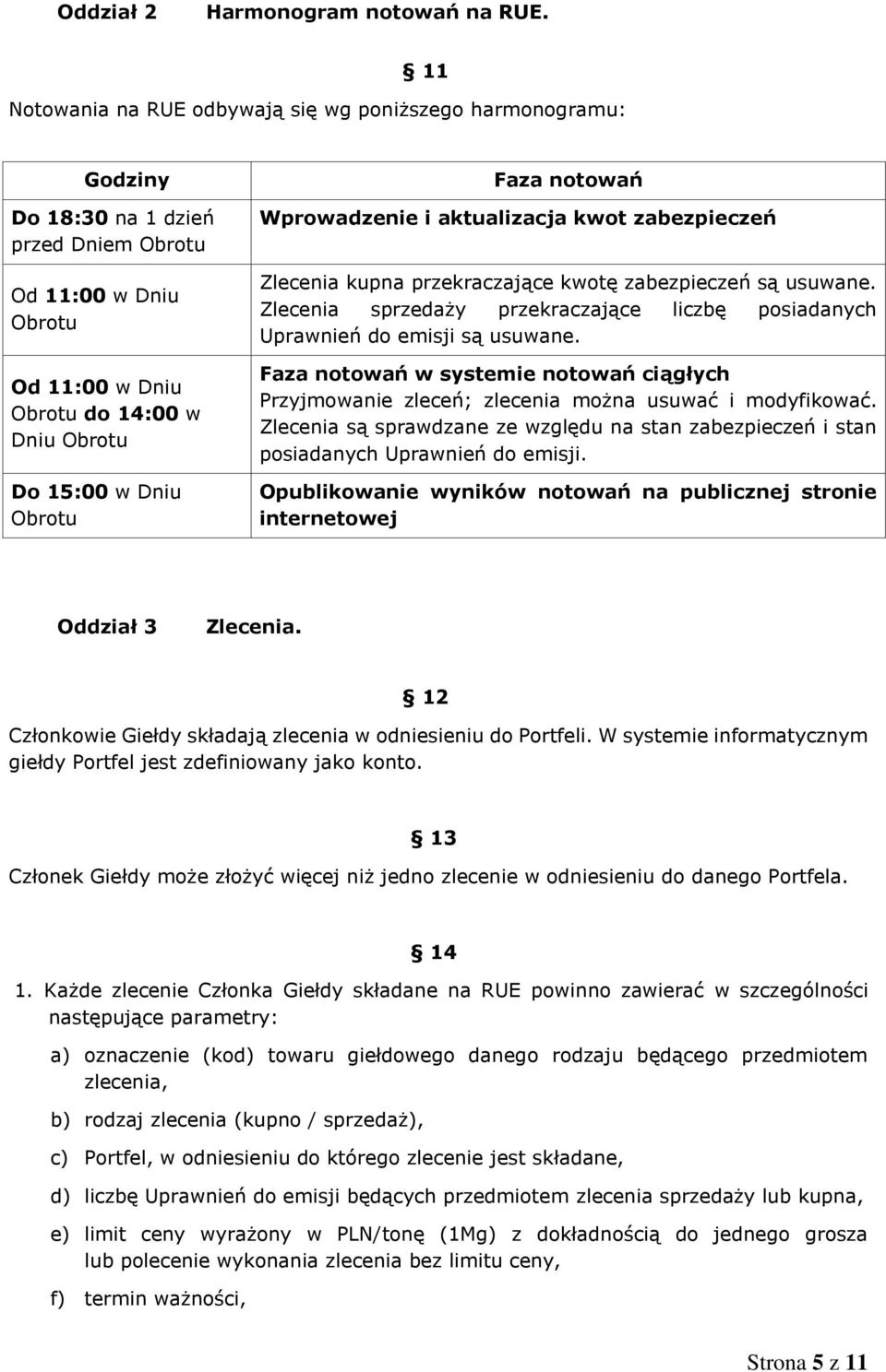 Faza notowań Wprowadzenie i aktualizacja kwot zabezpieczeń Zlecenia kupna przekraczające kwotę zabezpieczeń są usuwane.