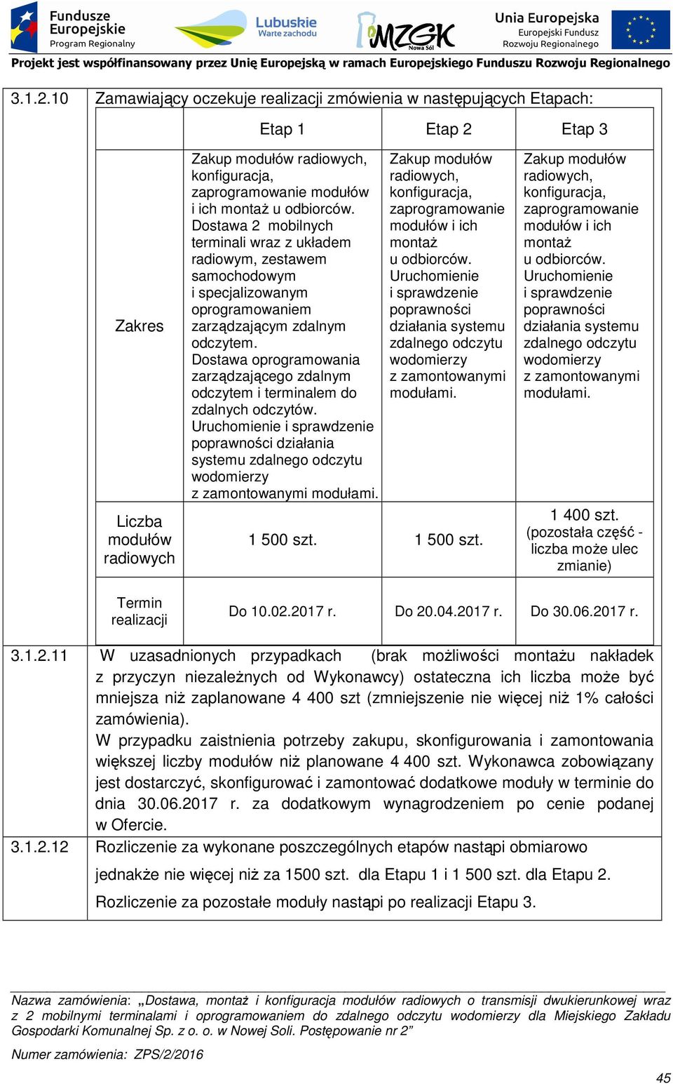 u odbiorców. Dostawa 2 mobilnych terminali wraz z układem radiowym, zestawem samochodowym i specjalizowanym oprogramowaniem zarządzającym zdalnym odczytem.