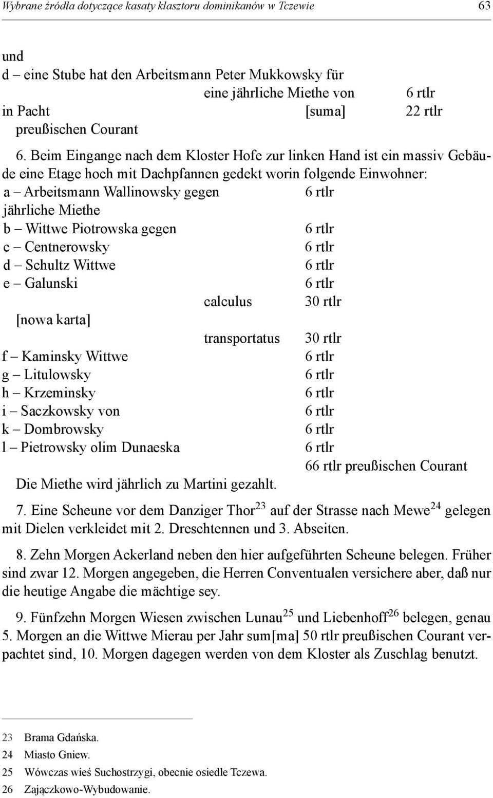 Piotrowska gegen c Centnerowsky d Schultz Wittwe e Galunski calculus 30 rtlr [nowa karta] transportatus 30 rtlr f Kaminsky Wittwe g Litulowsky h Krzeminsky i Saczkowsky von k Dombrowsky l Pietrowsky