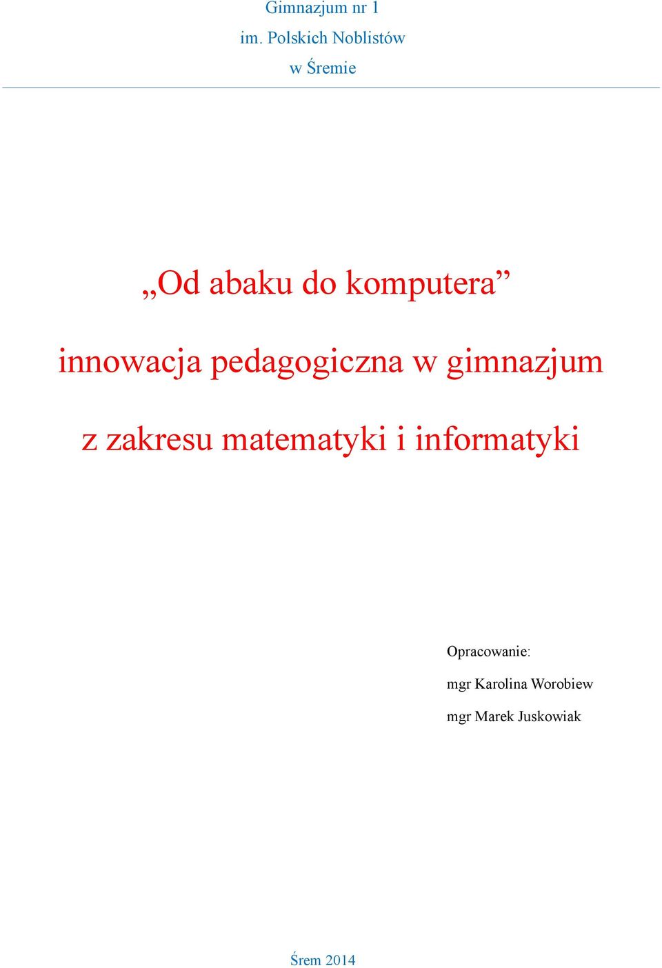innowacja pedagogiczna w gimnazjum z zakresu