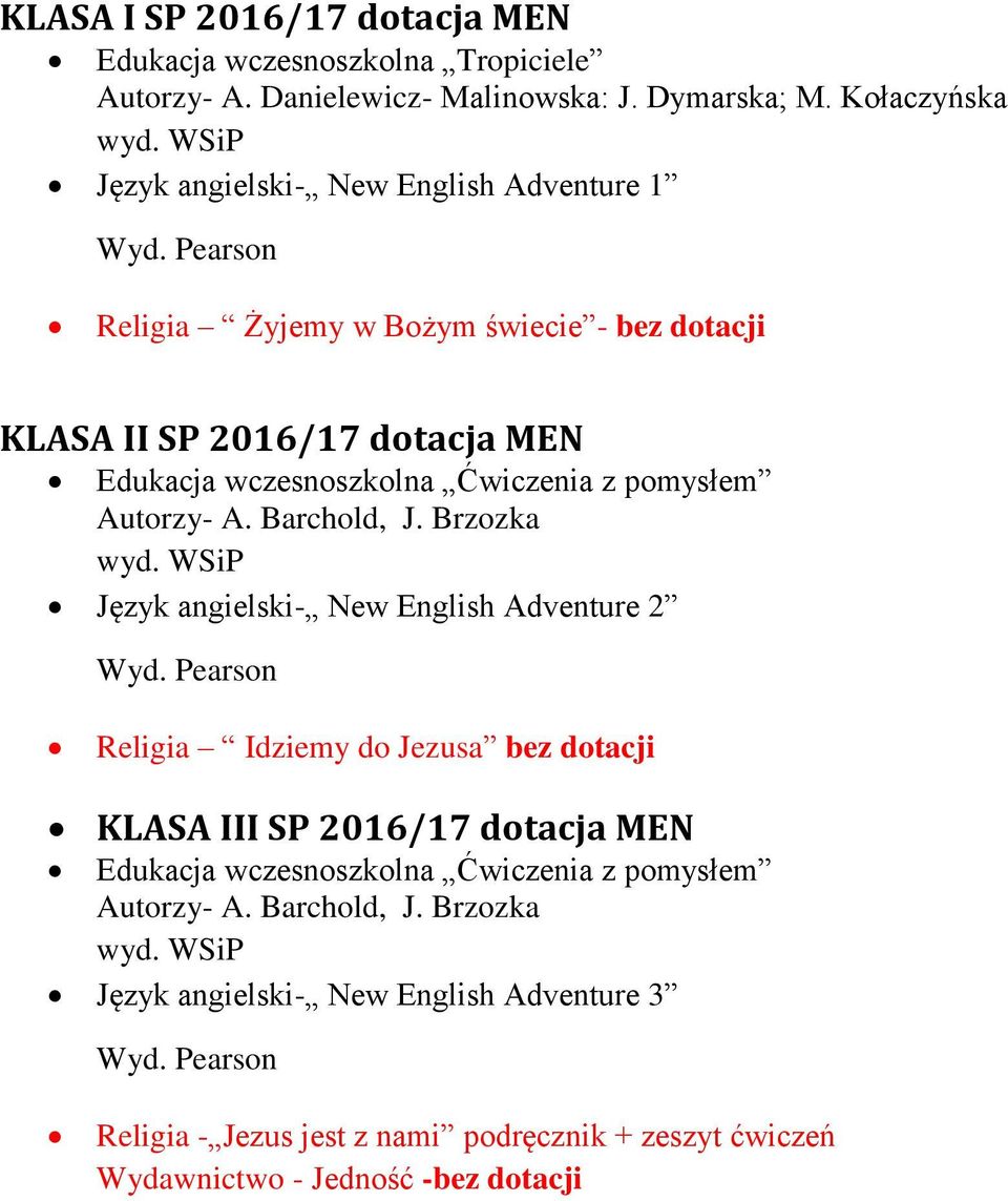 Pearson Religia Żyjemy w Bożym świecie - bez dotacji KLASA II SP 2016/17 dotacja MEN Edukacja wczesnoszkolna Ćwiczenia z pomysłem Autorzy- A. Barchold, J.