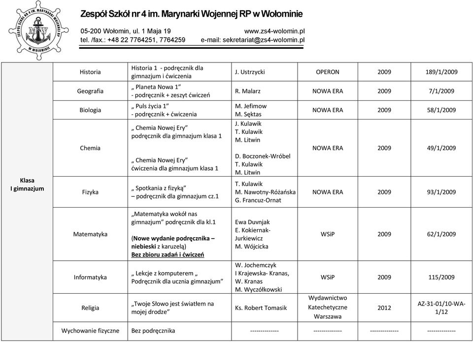 Sęktas NOWA ERA 2009 58/1/2009 I gimnazjum Chemia Fizyka podręcznik dla gimnazjum klasa 1 ćwiczenia dla gimnazjum klasa 1 Spotkania z fizyką podręcznik dla gimnazjum cz.1 J. Kulawik D.