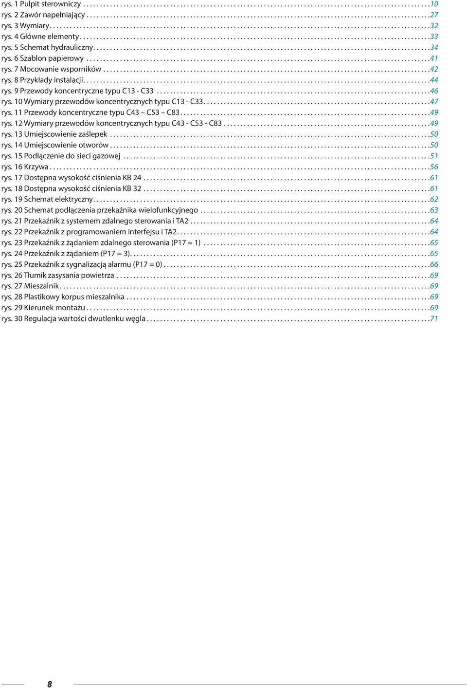 11 Przewody koncentryczne typu C43 C53 C83...49 rys. 12 Wymiary przewodów koncentrycznych typu C43 - C53 - C83...49 rys. 13 Umiejscowienie zaślepek...50 rys. 14 Umiejscowienie otworów...50 rys. 15 Podłączenie do sieci gazowej.
