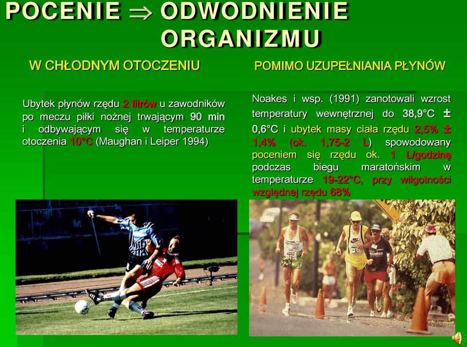 (1991) zanotowali wzrost temperatury wewnętrznej do 38,9 C ± 0,6 C i ubytek masy ciała rzędu 2,5% ± 1,4% (ok.