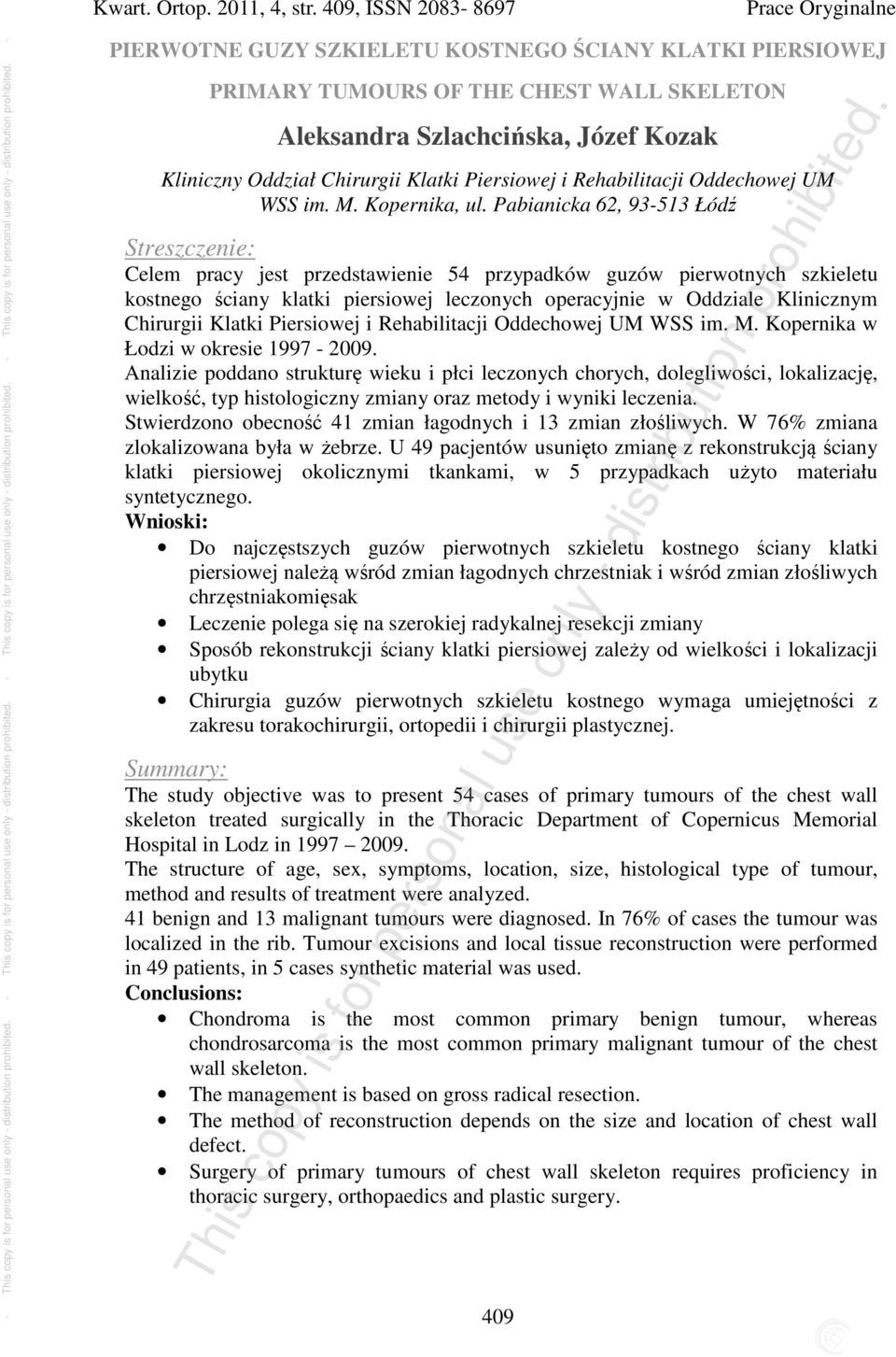 Klatki Piersiowej i Rehabilitacji Oddechowej UM WSS im. M. Kopernika, ul.