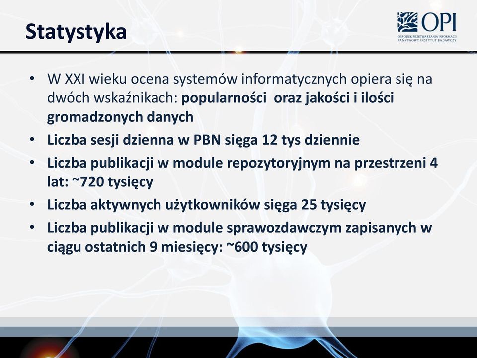 publikacji w module repozytoryjnym na przestrzeni 4 lat: ~720 tysięcy Liczba aktywnych użytkowników