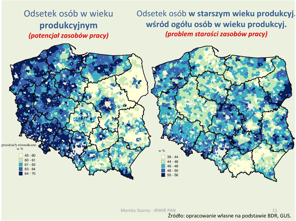 (problem starości zasobów pracy) przedzia³y równoliczne w % 45-60 60-61 61-63