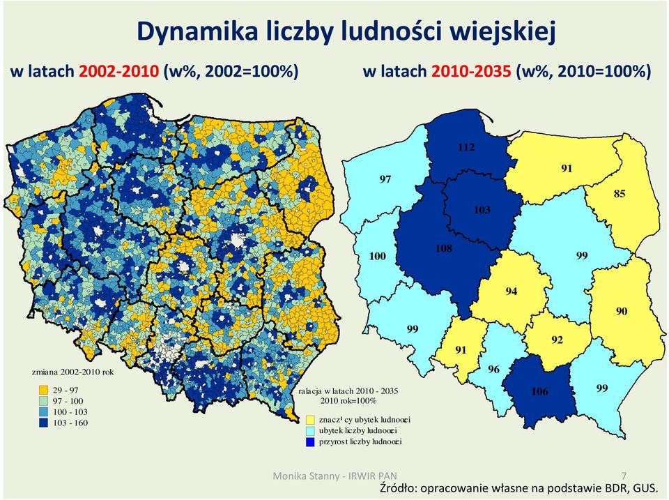 100-103 103-160 ralacja w latach 2010-2035 2010 rok=100% znacz¹ cy ubytek ludnoœci ubytek