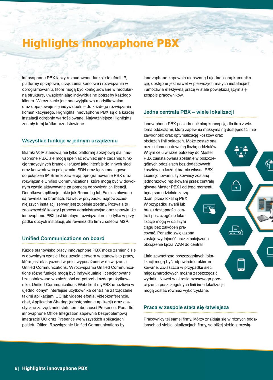 Highlights PBX są dla każdej instalacji odrębnie wartościowane. Najważniejsze Highlights zostały tutaj krótko przedstawione.