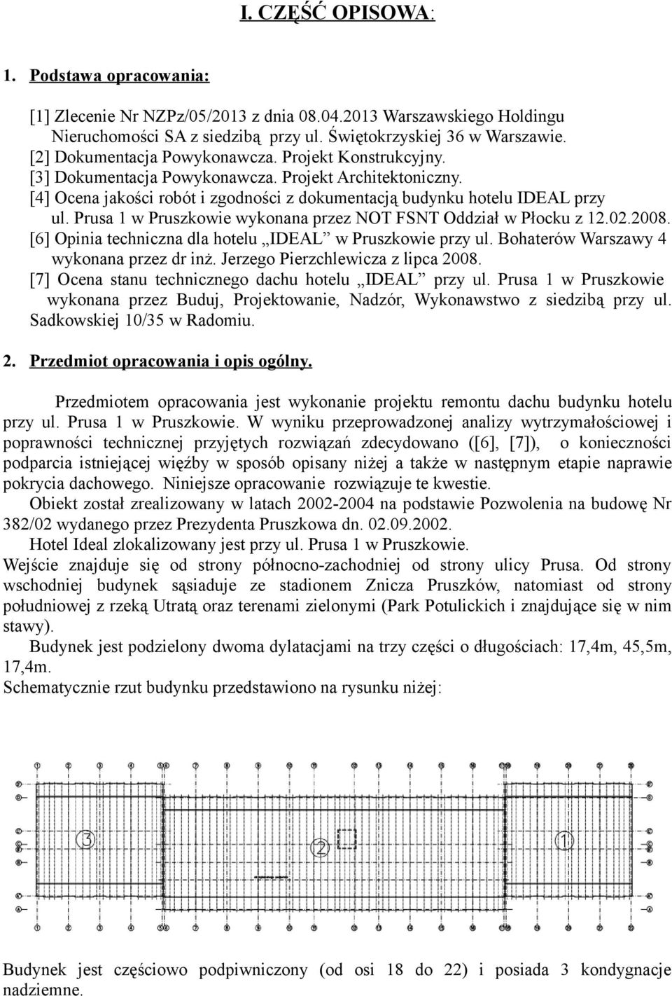 Prusa 1 w Pruszkowie wykonana przez NOT FSNT Oddział w Płocku z 12.02.2008. [6] Opinia techniczna dla hotelu IDEAL w Pruszkowie przy ul. Bohaterów Warszawy 4 wykonana przez dr inż.