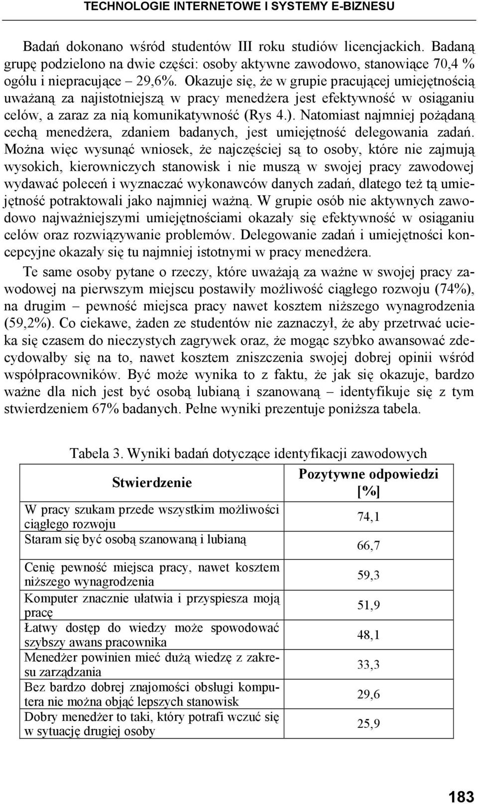 Okazuje się, Ŝe w grupie pracującej umiejętnością uwaŝaną za najistotniejszą w pracy menedŝera jest efektywność w osiąganiu celów, a zaraz za nią komunikatywność (Rys 4.).