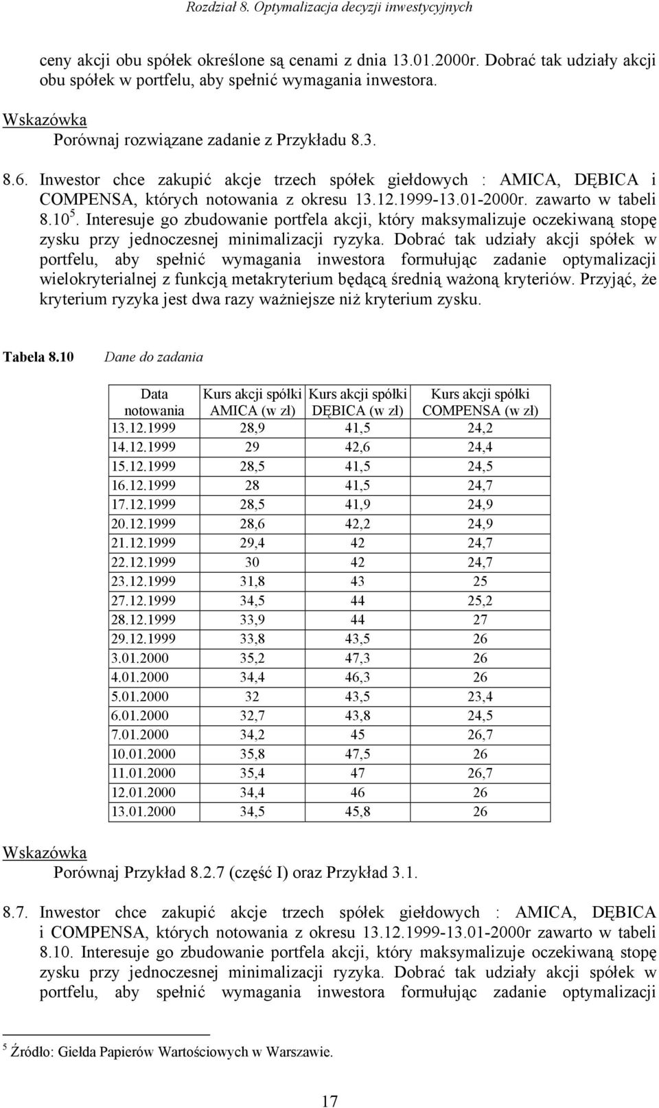 Interesuje go zbudowane portfela akcj, który maksymalzuje oczekwaną stopę zysku przy jednoczesnej mnmalzacj ryzyka.