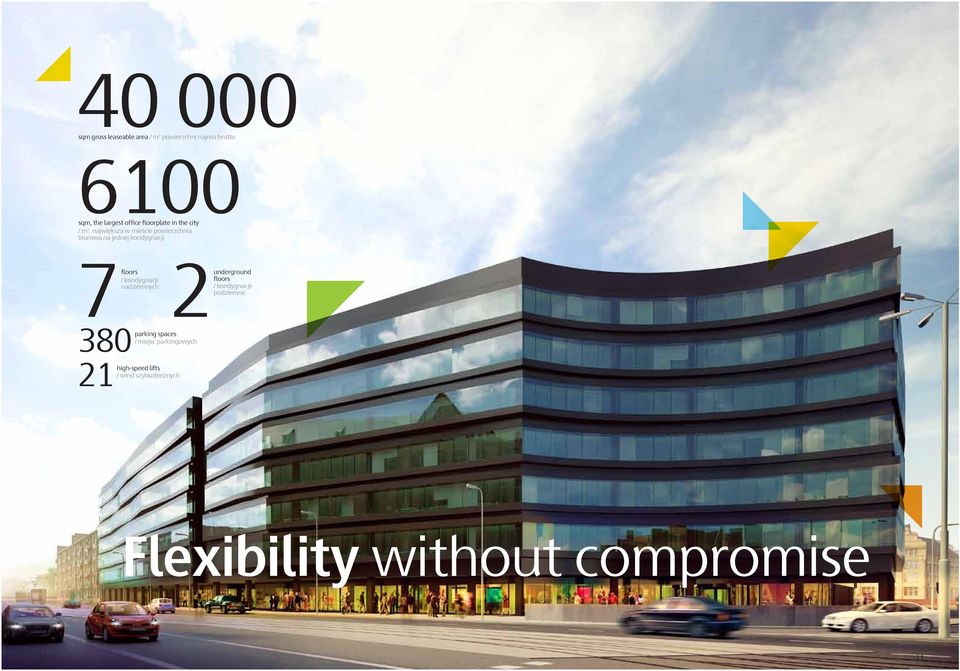 380 21 floors / kondygnacji nadziemnych parking spaces / miejsc parkingowych high-speed lifts /