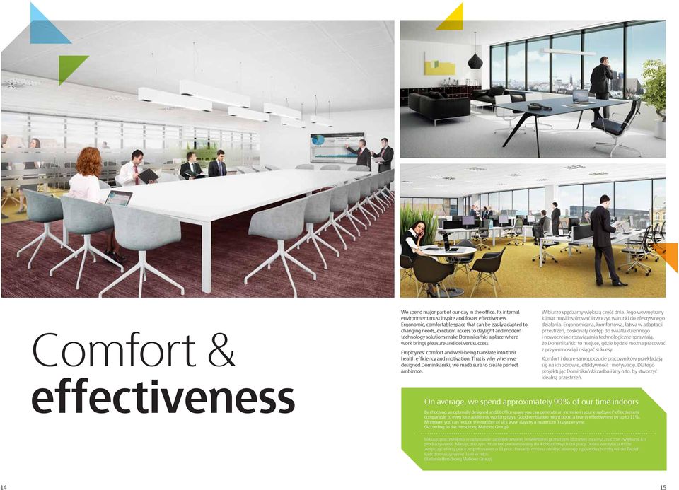delivers success. Employees comfort and well-being translate into their health efficiency and motivation. That is why when we designed Dominikański, we made sure to create perfect ambience.