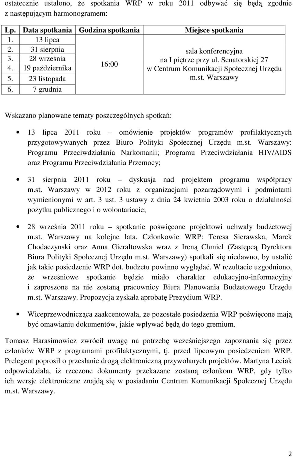 pada 6. 7 grudnia Miejsce spotkania sala konferencyjna na I piętrze przy ul. Senatorskiej 27 w Centrum Komunikacji Społecznej Urzędu m.st.