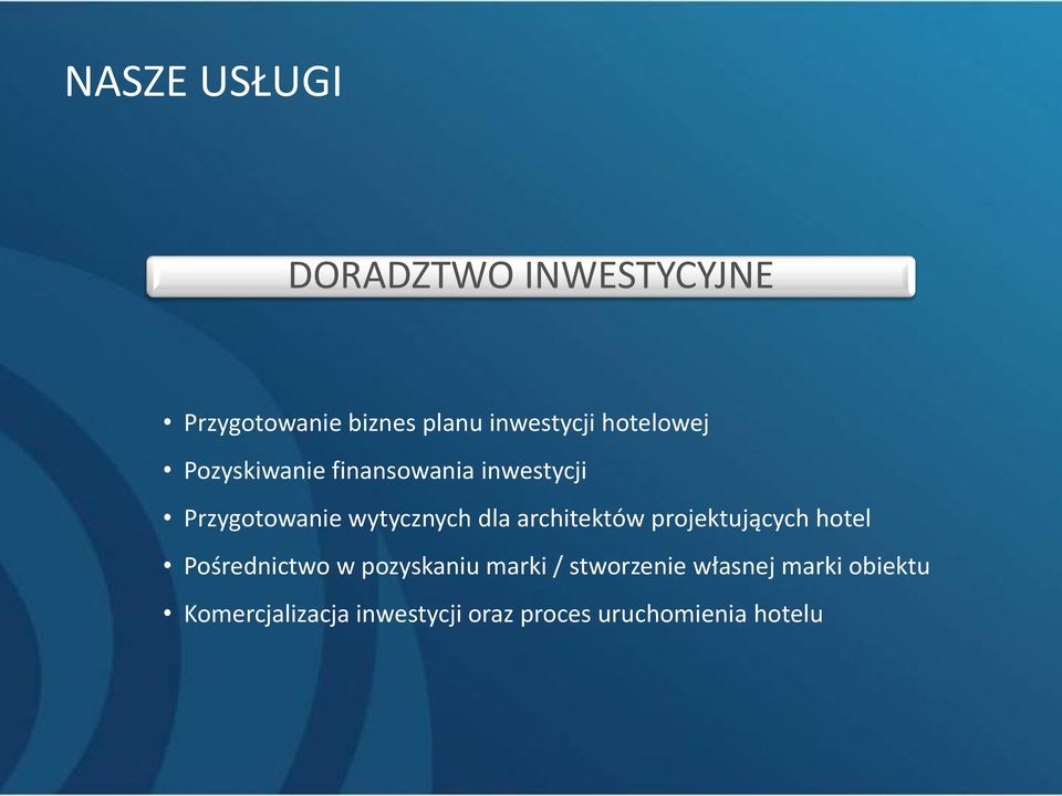 architektów projektujących hotel Pośrednictwo w pozyskaniu marki /