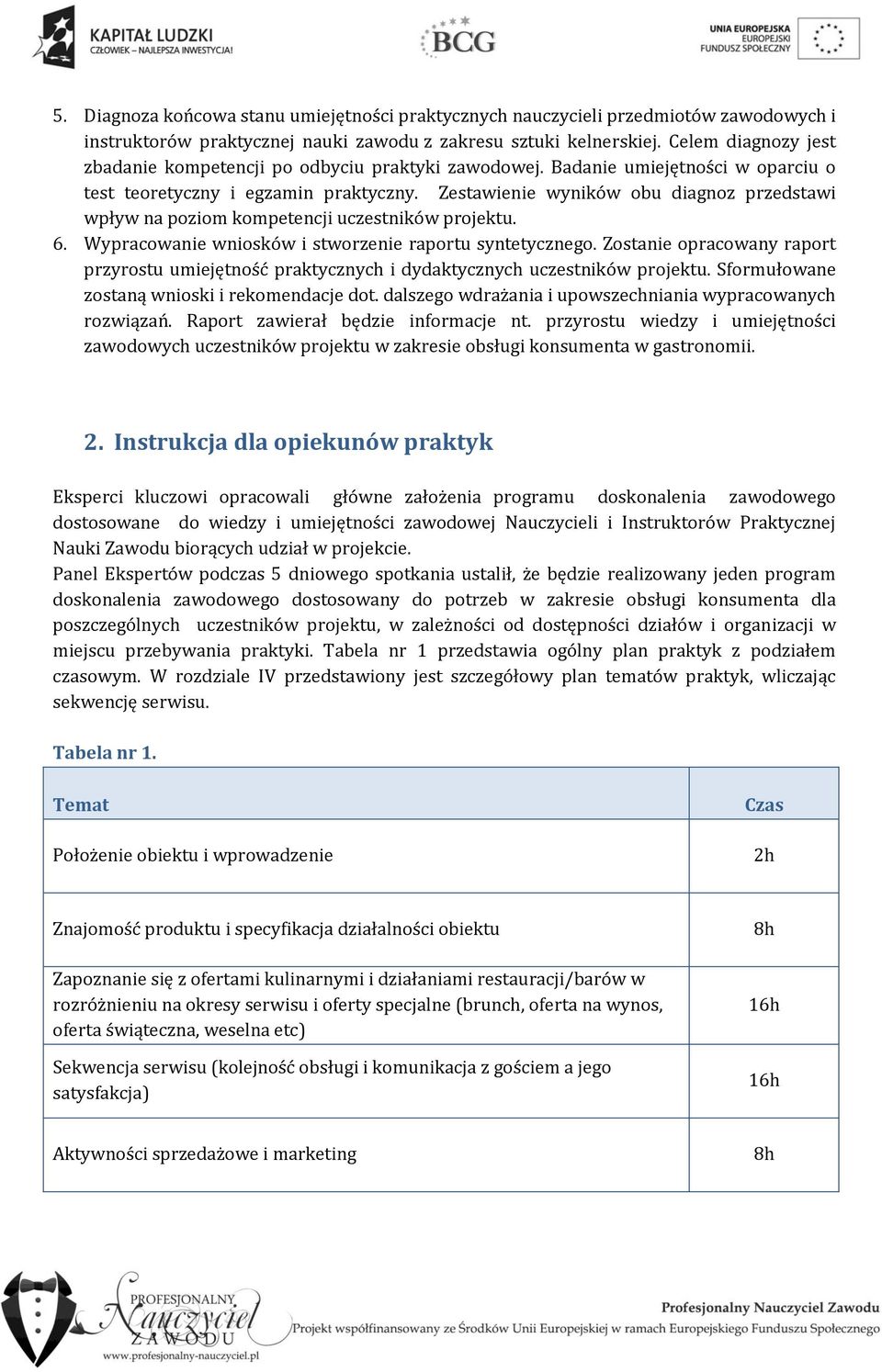 Zestawienie wyników obu diagnoz przedstawi wpływ na poziom kompetencji uczestników projektu. 6. Wypracowanie wniosków i stworzenie raportu syntetycznego.