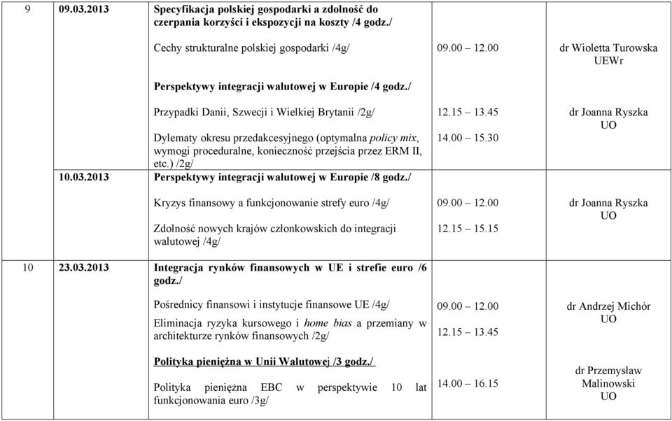 Danii, Szwecji i Wielkiej Brytanii /2g/ Dylematy okresu przedakcesyjnego (optymalna policy mix, wymogi proceduralne, konieczność przejścia przez ERM II, etc.) /2g/ 10.03.