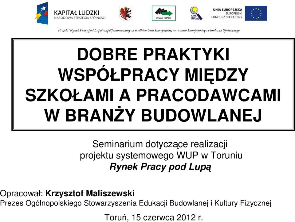 Toruniu Rynek Pracy pod Lupą Opracował: Krzysztof Maliszewski Prezes