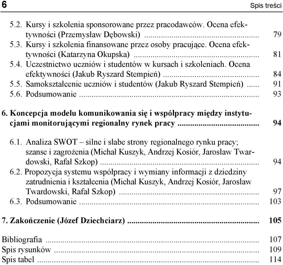 .. 91 5.6. Podsumowanie... 93 6. Koncepcja modelu komunikowania się i współpracy między instytucjami monitorującymi regionalny rynek pracy... 94 6.1. Analiza SWOT silne i słabe strony regionalnego rynku pracy; szanse i zagrożenia (Michał Kuszyk, Andrzej Kosiór, Jarosław Twardowski, Rafał Szkop).