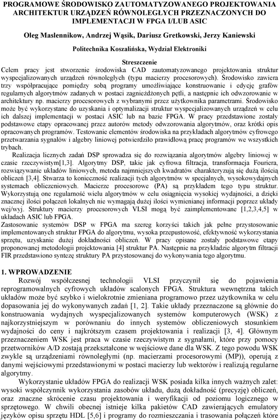 macierzy procesorowych).