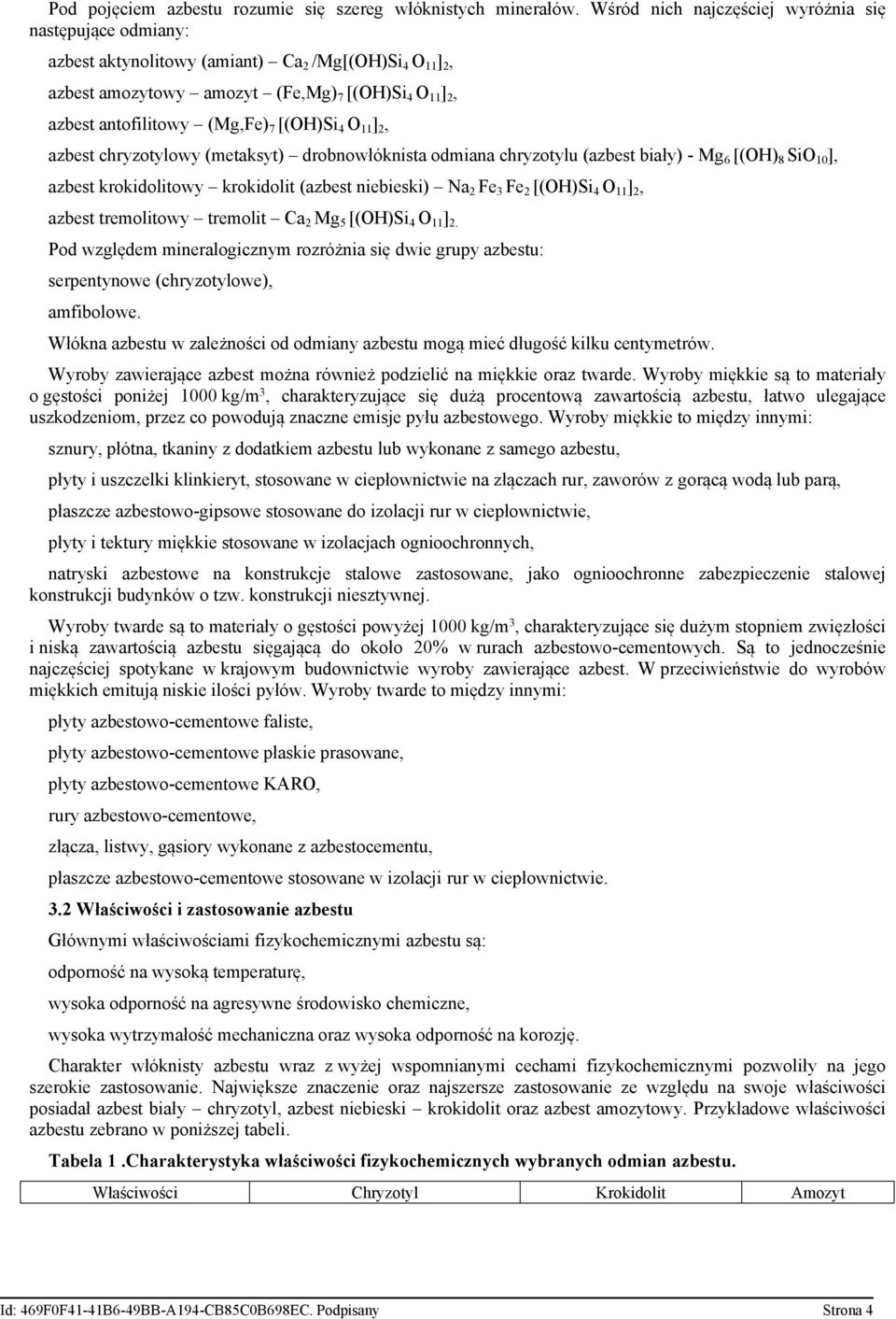 [(OH)Si 4 O 11 ] 2, azbest chryzotylowy (metaksyt) drobnowłóknista odmiana chryzotylu (azbest biały) - Mg 6 [(OH) 8 SiO 10 ], azbest krokidolitowy krokidolit (azbest niebieski) Na 2 Fe 3 Fe 2 [(OH)Si