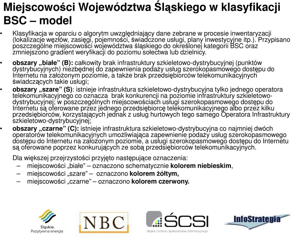 Przypisano poszczególne miejscowości województwa śląskiego do określonej kategorii BSC oraz zmniejszono gradient weryfikacji do poziomu sołectwa lub dzielnicy.