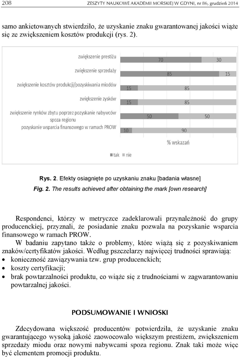 The results achieved after obtaining the mark [own research] Respondenci, którzy w metryczce zadeklarowali przynależność do grupy producenckiej, przyznali, że posiadanie znaku pozwala na pozyskanie