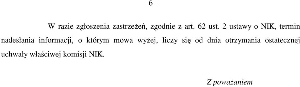 2 ustawy o NIK, termin nadesłania informacji, o