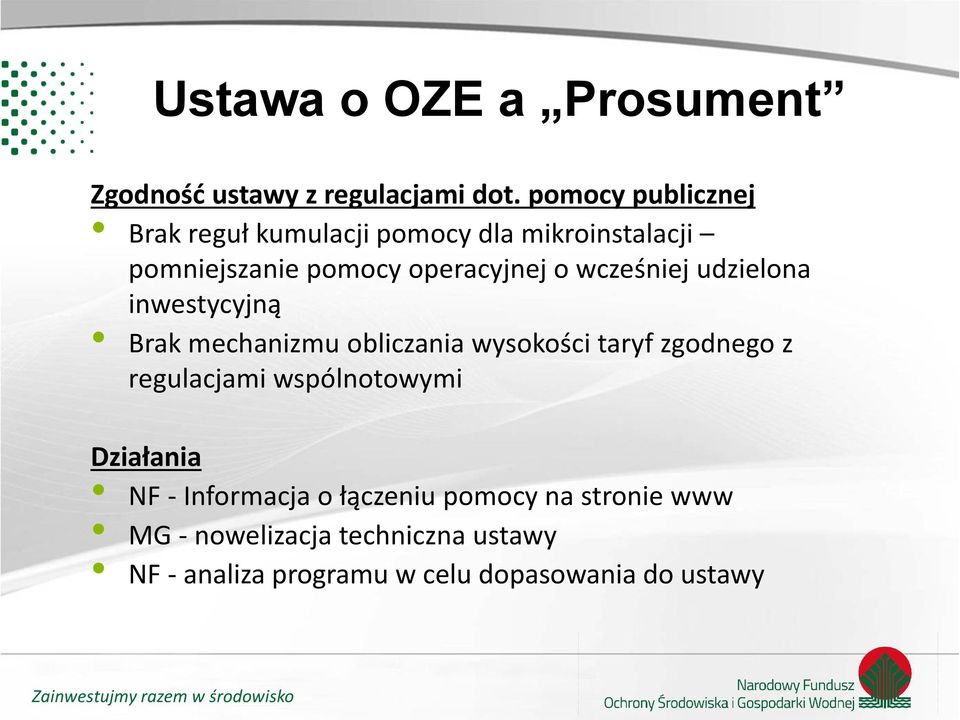 wcześniej udzielona inwestycyjną Brak mechanizmu obliczania wysokości taryf zgodnego z regulacjami