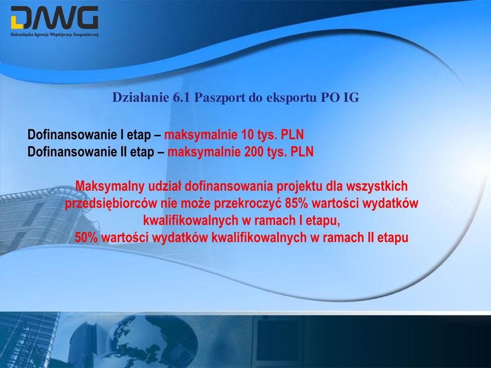 PLN Maksymalny udział dofinansowania projektu dla wszystkich przedsiębiorców nie może