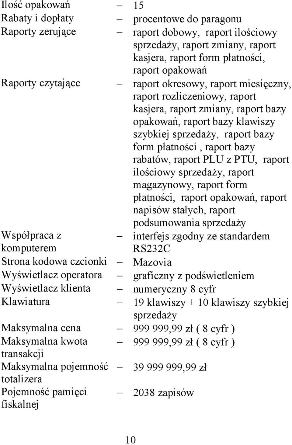 bazy rabatów, raport PLU z PTU, raport ilościowy sprzedaży, raport magazynowy, raport form płatności, raport opakowań, raport napisów stałych, raport podsumowania sprzedaży Współpraca z interfejs