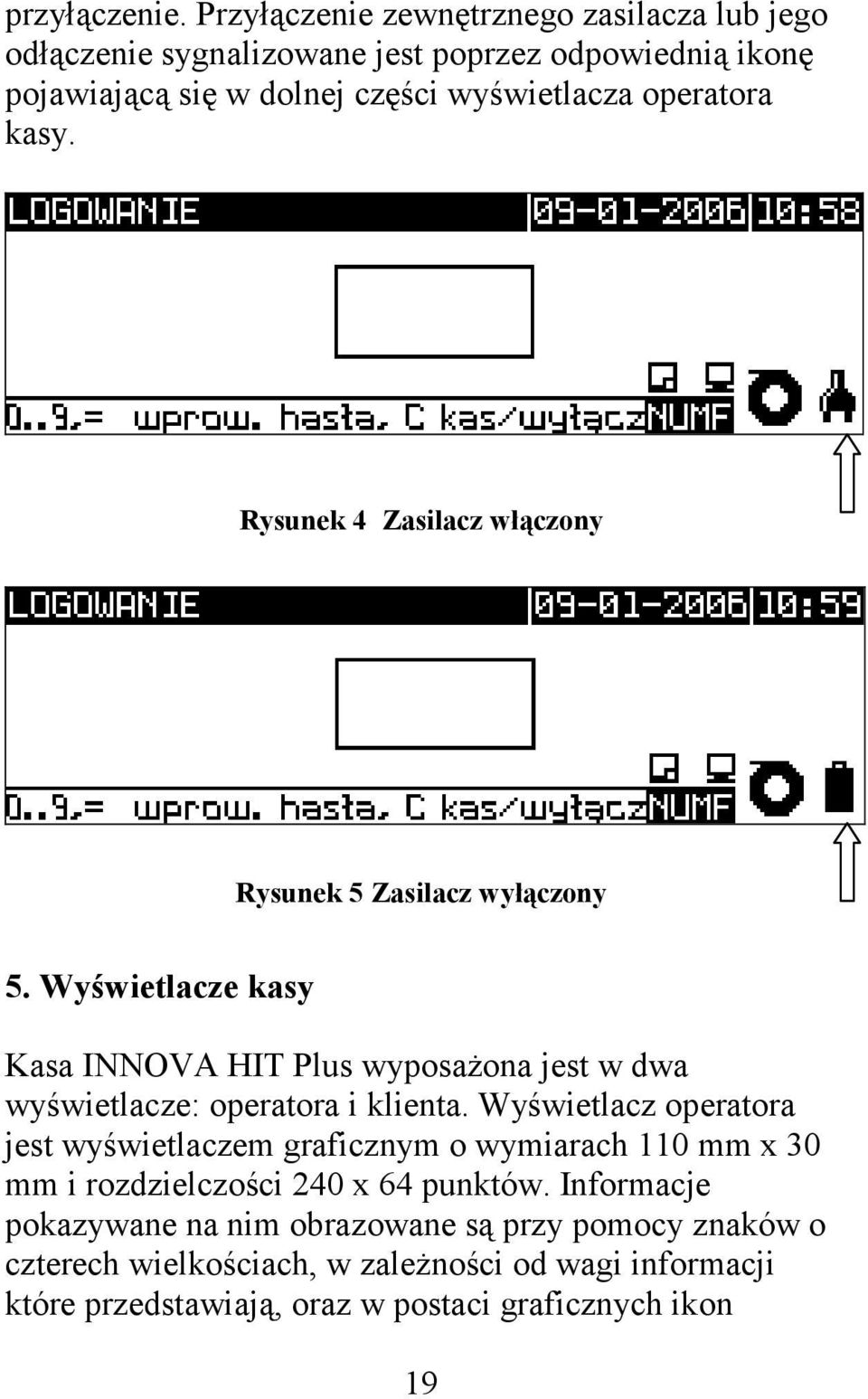 operatora kasy. Rysunek 4 Zasilacz włączony Rysunek 5 Zasilacz wyłączony 5.