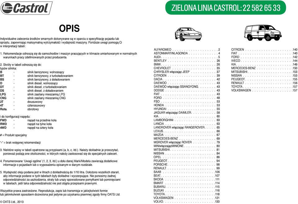 Skróty w tabeli odnoszą się do: typów silnika: B - silnik benzynowy, wolnossący BT - silnik benzynowy, z turboładowaniem BS - silnik benzynowy, z doładowaniem D - silnik diesel, wolnossący DT -