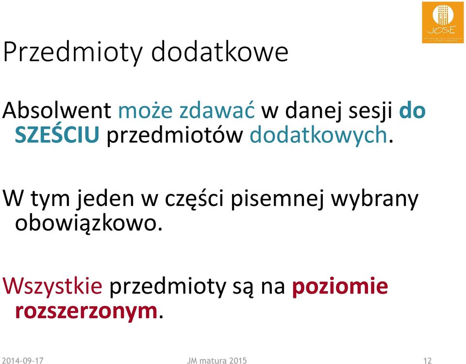 W tym jeden w części pisemnej wybrany obowiązkowo.