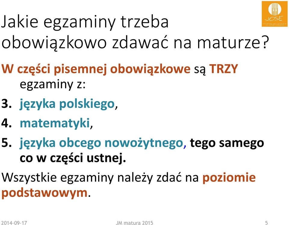 języka polskiego, 4. matematyki, 5.