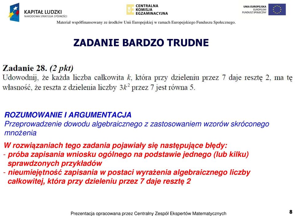 zapisania wniosku ogólnego na podstawie jednego (lub kilku) sprawdzonych przykładów - nieumiejętność