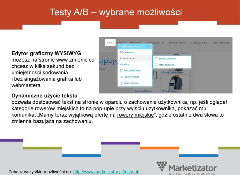 jeśli oglądał kategorię rowerów miejskich to na pop-upie przy wyjściu użytkownika, pokazać mu komunikat Mamy teraz wyjątkową ofertę na