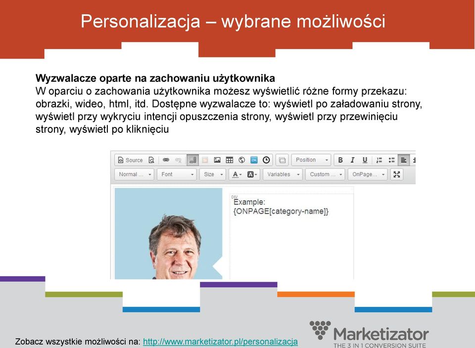 Dostępne wyzwalacze to: wyświetl po załadowaniu strony, wyświetl przy wykryciu intencji opuszczenia