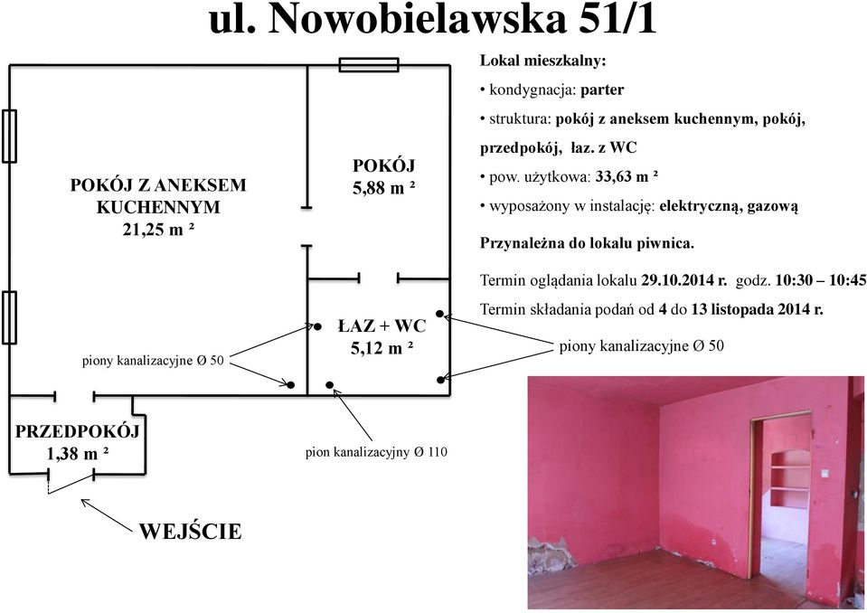 kuchennym, pokój, przedpokój, łaz. z WC pow.