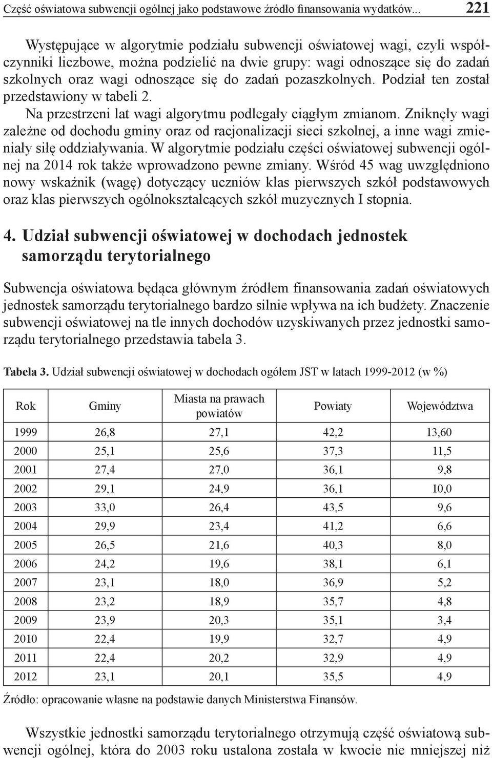 pozaszkolnych. Podział ten został przedstawiony w tabeli 2. Na przestrzeni lat wagi algorytmu podlegały ciągłym zmianom.