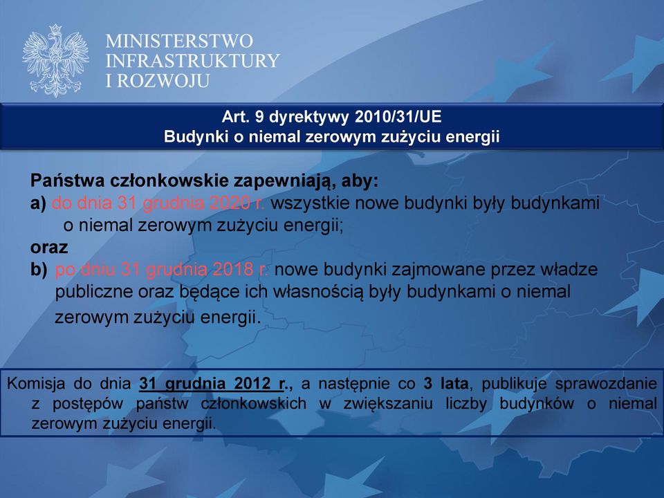 nowe budynki zajmowane przez władze publiczne oraz będące ich własnością były budynkami o niemal zerowym zużyciu energii.