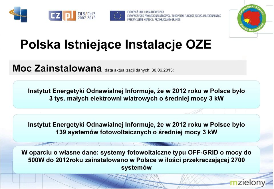 małych elektrowni wiatrowych o średniej mocy 3 kw Instytut Energetyki Odnawialnej Informuje, że w 2012 roku w Polsce było